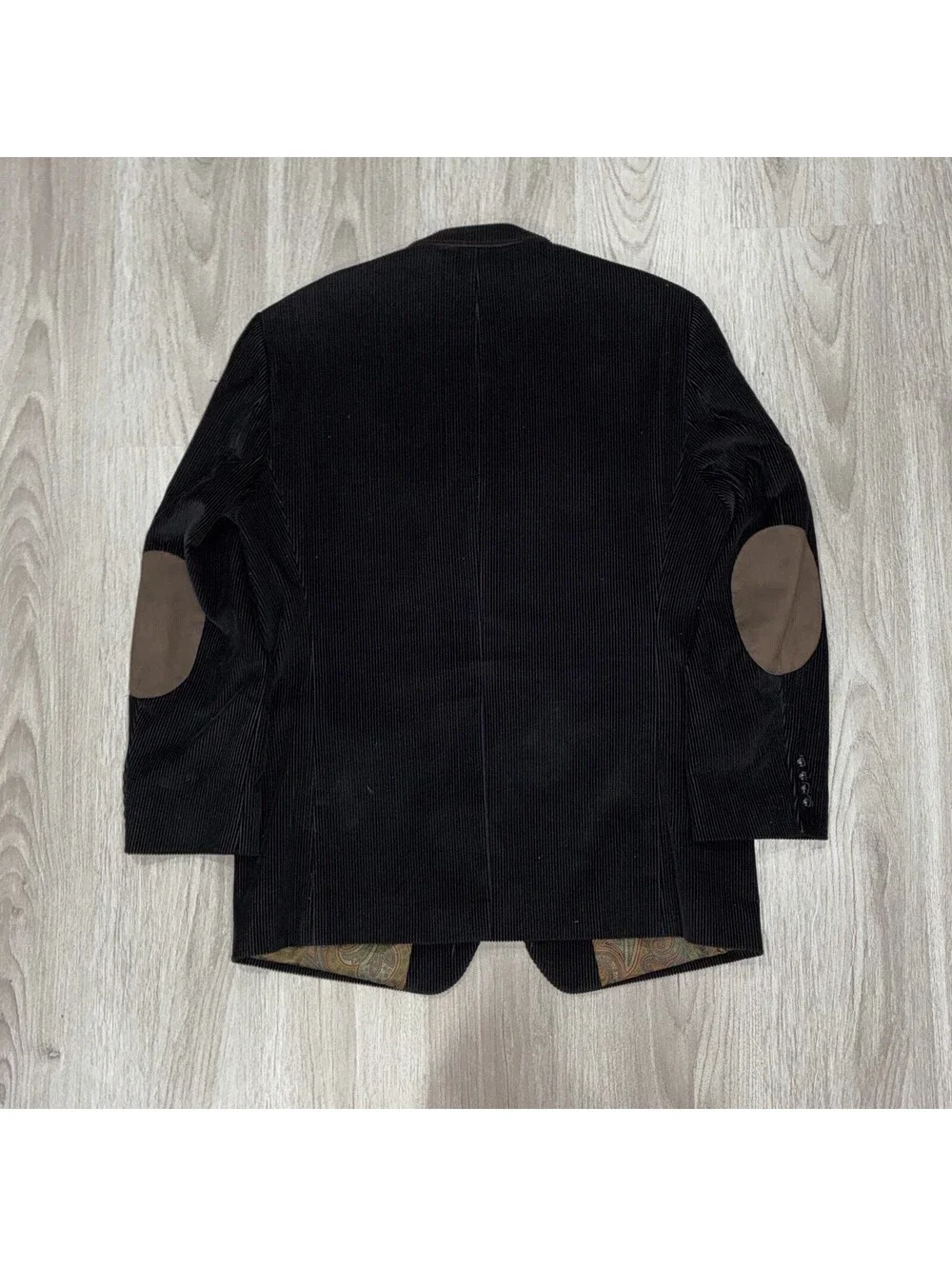 Lauren Ralph Lauren Men's 41R Corduroy Blazer Black Jacket Elbow Patch Paisley